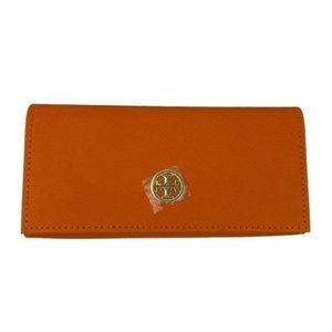 Tory Burch Saffiano Orange Leather Sun Reading Glass Case Gold Logo US OS